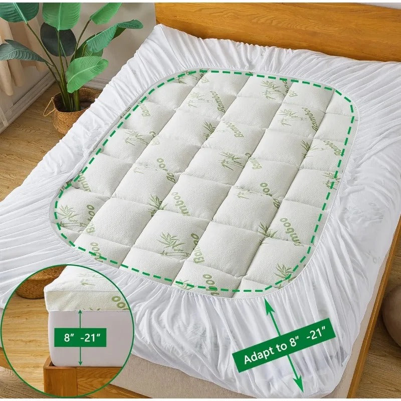 Bamboo Viscose Mattress Topper – Cooling, Breathable & Extra-Thick Bed Pad